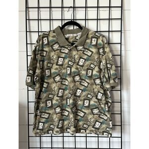 Knightsbridge Hawaiian Martini Print Golf Shirt Mens L‎ Green Tan VTG 80s
